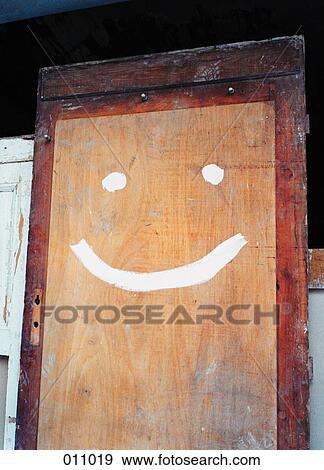 door painted with a smiley face View Large Photo Image Stock Photo - door painted with a smiley face. Fotosearch