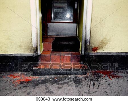 Blood splattered at the front of a building View Large Photo Image Stock Image - Blood splattered at the front of a building. Fotosearch