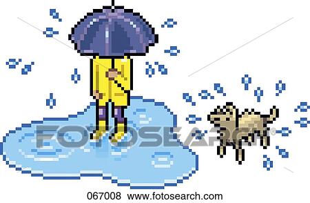 A person standing in a puddle holding an umbrella next to a dog View Large Illustration Stock Illustration - A person standing in a puddle holding an umbrella next to a dog. Fotosearch