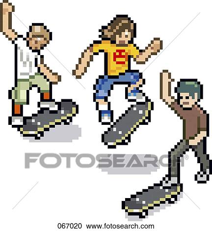 Three people skateboarding View Large Illustration Clipart - Three people skateboarding. Fotosearch
