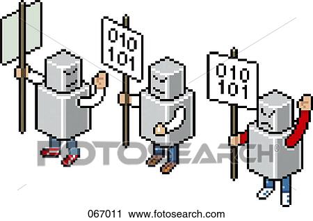 Three robots protesting View Large Illustration Clip Art - Three robots protesting. Fotosearch