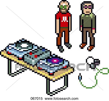 Two DJs standing behind turntables View Large Illustration Stock Illustration - Two DJs standing behind turntables. Fotosearch