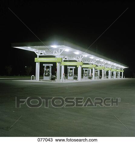 Gas station at night View Large Photo Image Stock Image - Gas station at night. Fotosearch