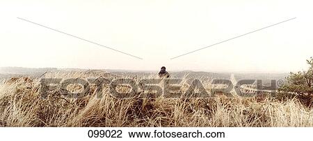 Stock Image - Person standing in dead brush, Denmark . Fotosearch