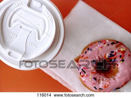 Picture - Coffee cup and doughnut. Fotosearch
