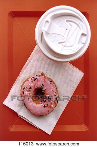 Doughnut and coffee cup on orange tray View Large Photo Image Stock Image - Doughnut and coffee cup on orange tray. Fotosearch
