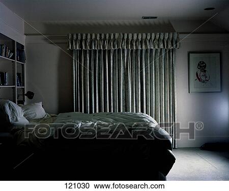 Bedroom with closed curtain View Large Photo Image Stock Image - Bedroom with closed curtain. Fotosearch