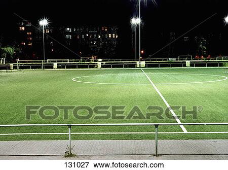 Illuminated soccer field View Large Photo Image Stock Photo - Illuminated soccer field. Fotosearch