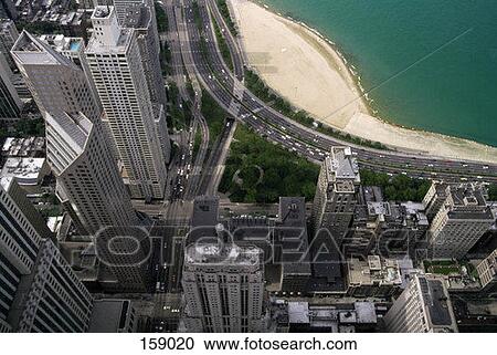 Stock Image - Aerial view of downtown Chicago, USA. Fotosearch