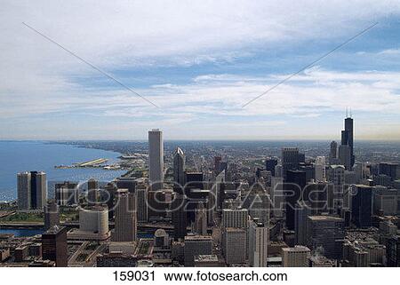 Stock Image - Aerial view of downtown Chicago, USA. Fotosearch