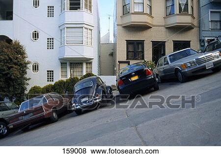 Sloped San Francisco street View Large Photo Image Stock Photo - Sloped San Francisco street. Fotosearch