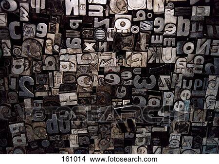 Picture - Large group of metallic letters and numbers seen at one place. Fotosearch
