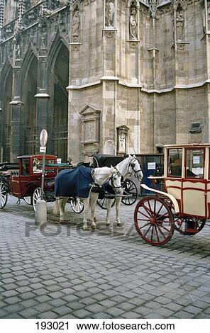 Stock Image - Horse and carriage out the front of St Stephens Cathedral, Vienna, Austria. Fotosearch