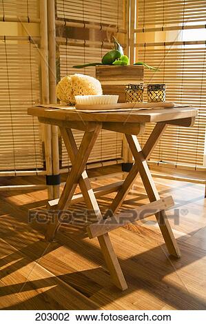 Bathroom accessories on table View Large Photo Image Stock Image - Bathroom accessories on table. Fotosearch