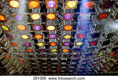 Rows of multi colored spotlights View Large Photo Image Stock Photo - Rows of multi colored spotlights. Fotosearch