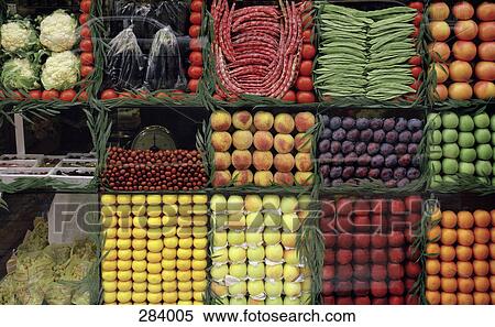 Fruit and vegetables arranged in shop window View Large Photo Image Stock Photography - Fruit and vegetables arranged in shop window. Fotosearch