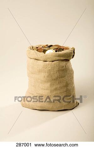Stock Image - A sack of euro coins. Fotosearch