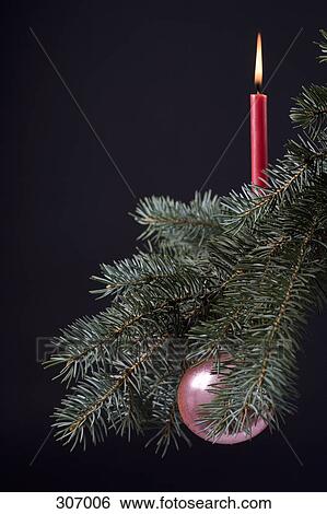 A red candle on a Christmas tree View Large Photo Image Stock Photograph - A red candle on a Christmas tree. Fotosearch
