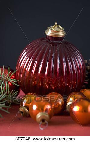 Christmas ornaments with pine needle View Large Photo Image Stock Photograph - Christmas ornaments with pine needle. Fotosearch