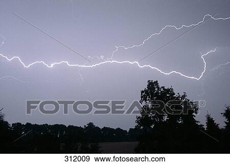 Stock Photo - Lightning over trees. Fotosearch