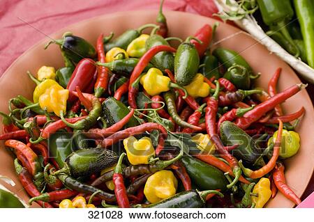 Mixed hot peppers at market View Large Photo Image Stock Photo - Mixed hot peppers at market. Fotosearch