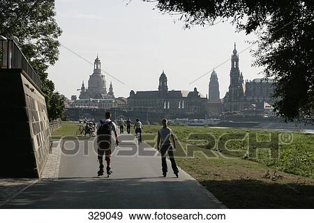 Pathway along Elbe river with view of cityscape, Dresden, Germany View Large Photo Image Stock Photo - Pathway along Elbe river with view of cityscape, Dresden, Germany. Fotosearch