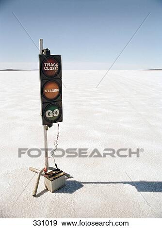Racetrack starting signal on salt flat View Large Photo Image Stock Photo - Racetrack starting signal on salt flat. Fotosearch