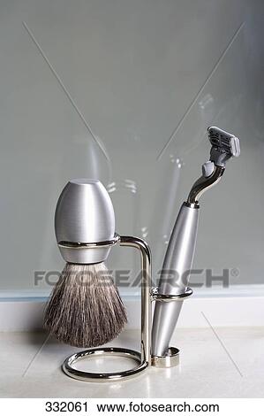 Shaving brush and razor on stand View Large Photo Image Stock Image - Shaving brush and razor on stand. Fotosearch