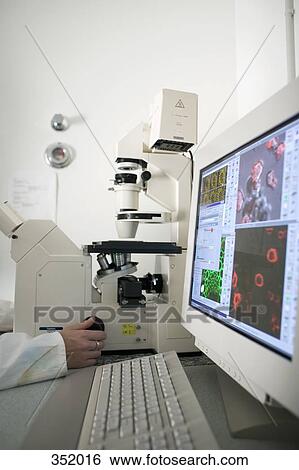 Technician using computer aided microscope in a laboratory View Large Photo Image Stock Photograph - Technician using computer aided microscope in a laboratory. Fotosearch
