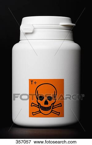 Stock Photo - White bottle with toxic warning label. Fotosearch