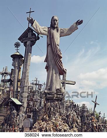 Picture - Large statue of Jesus Christ on the ‘Hill of Crosses’, near Šiauliai, Lithuania. Fotosearch