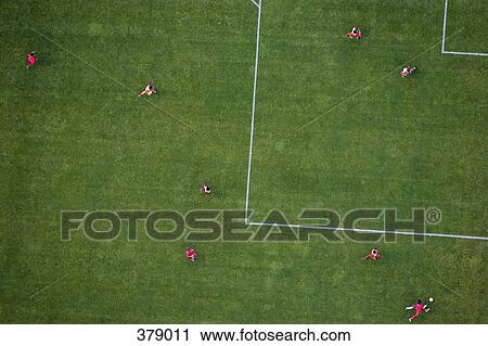 Stock Image - Aerial view of football match. Fotosearch