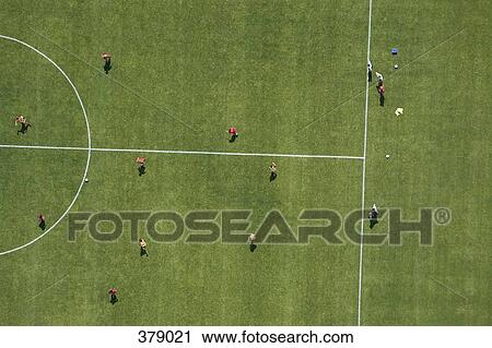 Aerial view of football match View Large Photo Image Stock Image - Aerial view of football match. Fotosearch