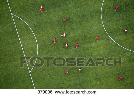 Aerial view of football match View Large Photo Image Stock Photograph - Aerial view of football match. Fotosearch