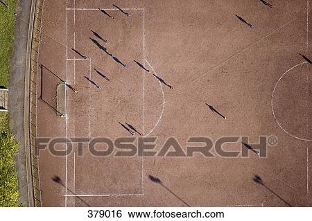 Aerial view of football match View Large Photo Image Stock Photograph - Aerial view of football match. Fotosearch