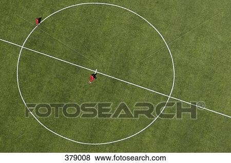 Aerial view of football pitch View Large Photo Image Stock Photo - Aerial view of football pitch. Fotosearch