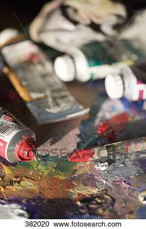 Oil paint, brush and palette View Large Photo Image Stock Image - Oil paint, brush and palette. Fotosearch