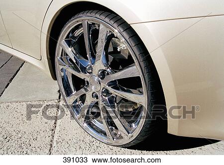 Stock Image - Alloy wheel on a sports car. Fotosearch