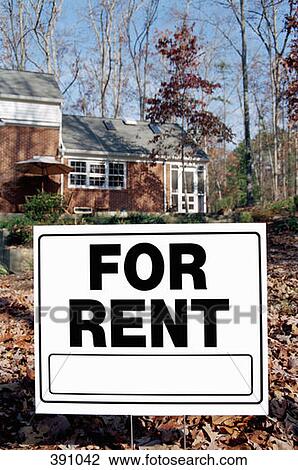 "For Rent" sign in front of a house View Large Photo Image Stock Image - "For Rent" sign in front of a house. Fotosearch