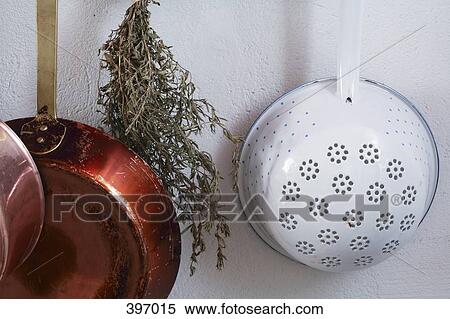 Kitchen utensils hanging from a wall View Large Photo Image Stock Photography - Kitchen utensils hanging from a wall. Fotosearch