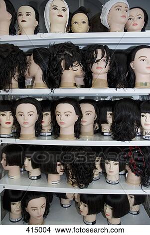Wigs on shelves View Large Photo Image Picture - Wigs on shelves. Fotosearch