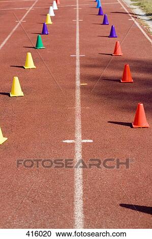 Colored markers on a running track View Large Photo Image Stock Image - Colored markers on a running track. Fotosearch