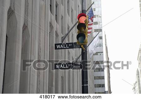 Traffic lights on Wall Street View Large Photo Image Stock Photo - Traffic lights on Wall Street. Fotosearch