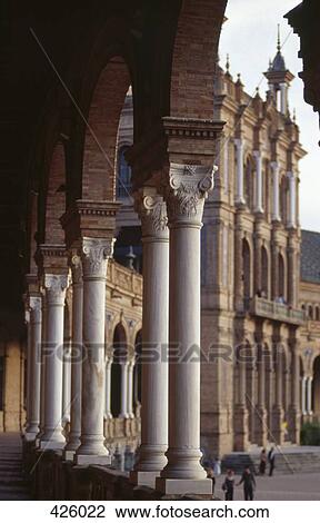 Stock Image - Detail of the arches and columns of the Palacio Espanol, Seville, Andalusia, Spain. Fotosearch