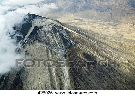 Aerial view of a volcano View Large Photo Image Stock Photograph - Aerial view of a volcano. Fotosearch