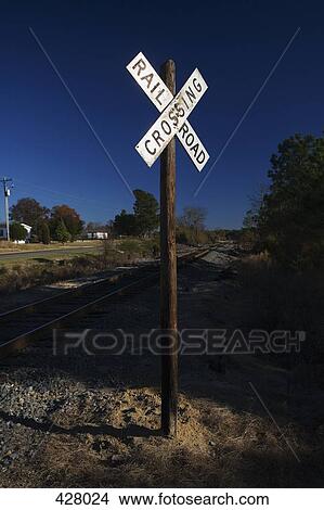 Picture - Railroad crossing signal post. Fotosearch