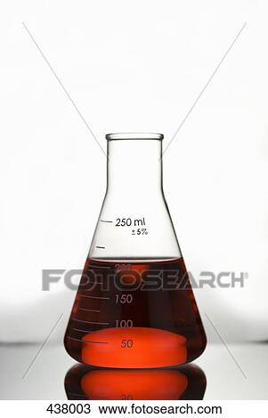 Stock Image - Red solution in a conical flask. Fotosearch