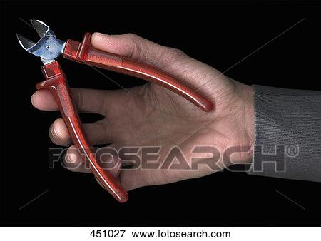Stock Photo - Man holding pliers. Fotosearch