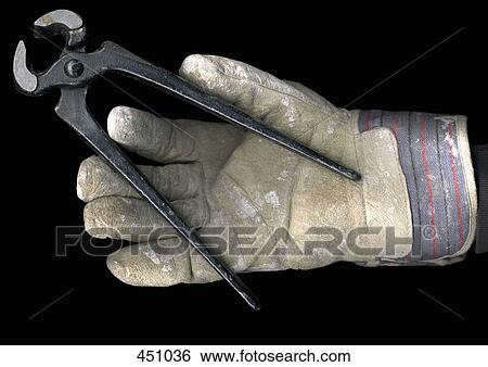 Man wearing a work glove and holding a pair of pliers View Large Photo Image Stock Photograph - Man wearing a work glove and holding a pair of pliers. Fotosearch