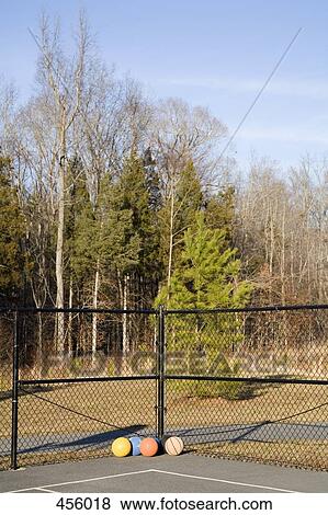 Balls at the edge of a sports court View Large Photo Image Stock Photo - Balls at the edge of a sports court. Fotosearch